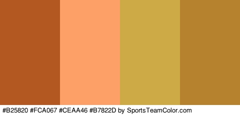 #B25820 #FCA067 #CEAA46 #B7822D Colors