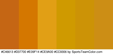 #C46613 #D37700 #E09F14 #CE9A00 #CC9306 #CC8E14 Colors