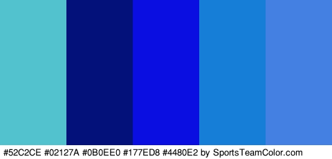 #52C2CE #02127A #0B0EE0 #177ED8 #4480E2 Colors