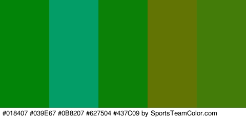 #018407 #039E67 #0B8207 #627504 #437C09 Colors