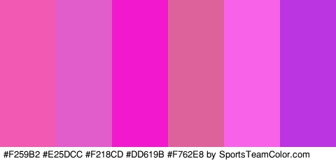 #F259B2 #E25DCC #F218CD #DD619B #F762E8 #BB35E0 Colors