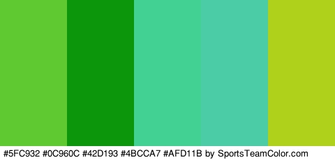 #5FC932 #0C960C #42D193 #4BCCA7 #AFD11B Colors