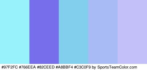 #97F2FC #766EEA #82CEED #A8BBF4 #C3C0F9 Colors