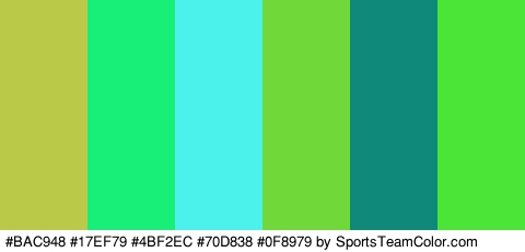 #BAC948 #17EF79 #4BF2EC #70D838 #0F8979 #4BE537 Colors