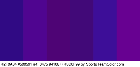 #2F0A84 #500591 #4F0475 #410877 #3D0F99 #660191 Colors