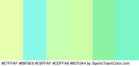 #E7FFAF #89F9E9 #C6FFAF #CDFFA8 #8CF2A4 #7BF7C7 Colors