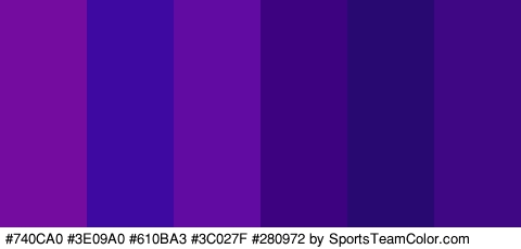 #740CA0 #3E09A0 #610BA3 #3C027F #280972 #400784 Colors