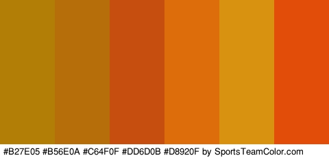 #B27E05 #B56E0A #C64F0F #DD6D0B #D8920F #E24E09 Colors