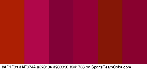 #AD1F03 #AF074A #820136 #930038 #841706 #89012E Colors