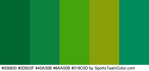 #006830 #0D823F #45A30B #8AA00B #018C5D Colors