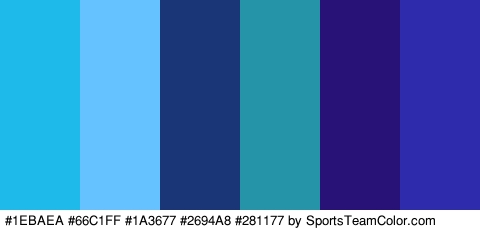 #1EBAEA #66C1FF #1A3677 #2694A8 #281177 #2F2BAD Colors