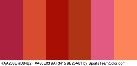 #AA203E #D84B2F #A80E03 #AF3415 #E25A81 #FC835A Colors