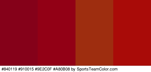 #840119 #910015 #9E2C0F #A80B08 Colors