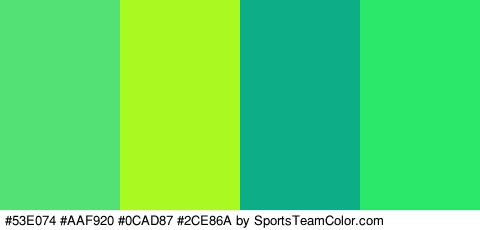 #53E074 #AAF920 #0CAD87 #2CE86A Colors