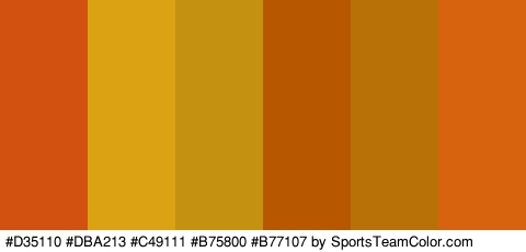 #D35110 #DBA213 #C49111 #B75800 #B77107 #D8630F Colors