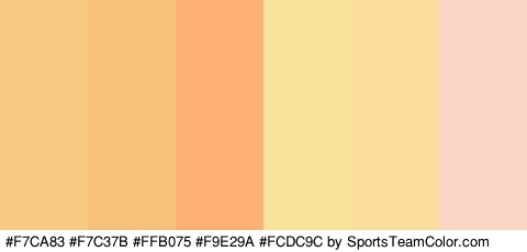 #F7CA83 #F7C37B #FFB075 #F9E29A #FCDC9C #FCD6C4 Colors