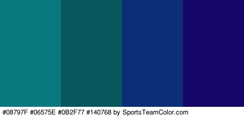 #08797F #06575E #0B2F77 #140768 Colors