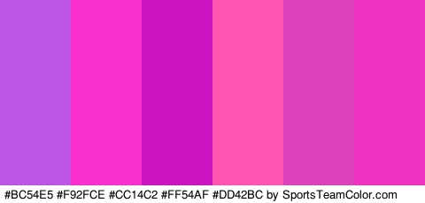 #BC54E5 #F92FCE #CC14C2 #FF54AF #DD42BC #EF32C0 Colors