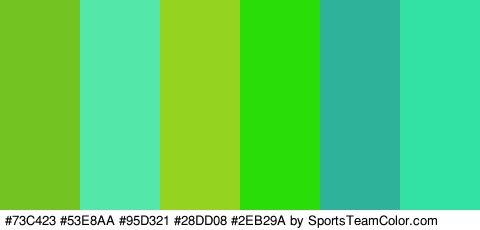 #73C423 #53E8AA #95D321 #28DD08 #2EB29A #31E2A4 Colors