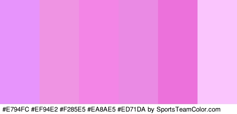 #E794FC #EF94E2 #F285E5 #EA8AE5 #ED71DA #FAC4FC Colors