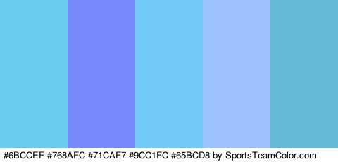 #6BCCEF #768AFC #71CAF7 #9CC1FC #65BCD8 Colors