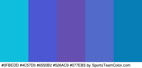 #0FBEDD #4C57D3 #6550B2 #526AC9 #077EB5 Colors