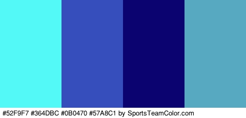 #52F9F7 #364DBC #0B0470 #57A8C1 Colors