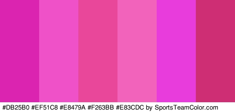 #DB25B0 #EF51C8 #E8479A #F263BB #E83CDC #CE2F74 Colors