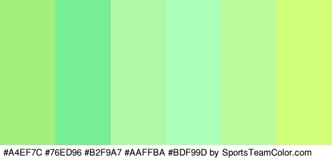 #A4EF7C #76ED96 #B2F9A7 #AAFFBA #BDF99D #D2FF7A Colors