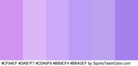 #CF94EF #DAB7F7 #CDA9F9 #BB9CF4 #BBA2EF #A47EEA Colors