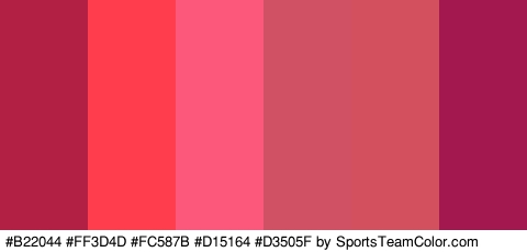 #B22044 #FF3D4D #FC587B #D15164 #D3505F #A3184F Colors