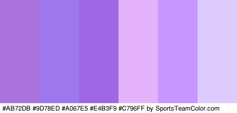 #AB72DB #9D78ED #A067E5 #E4B3F9 #C796FF #DECCFF Colors