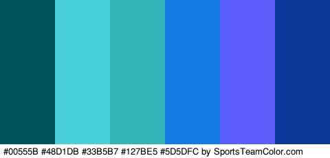 #00555B #48D1DB #33B5B7 #127BE5 #5D5DFC #0C3899 Colors