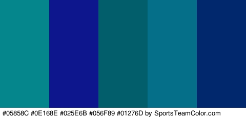 #05858C #0E168E #025E6B #056F89 #01276D Colors