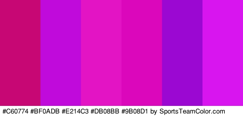 #C60774 #BF0ADB #E214C3 #DB08BB #9B08D1 #D915EF Colors