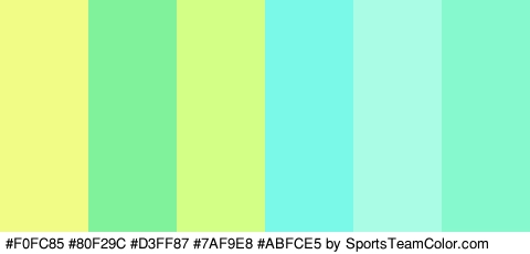 #F0FC85 #80F29C #D3FF87 #7AF9E8 #ABFCE5 #86F9CF Colors