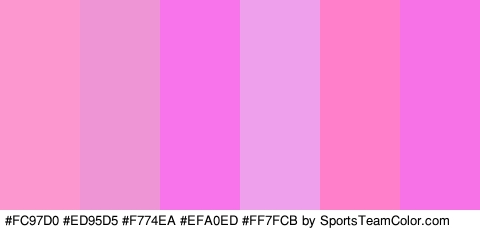 #FC97D0 #ED95D5 #F774EA #EFA0ED #FF7FCB #F771E7 Colors