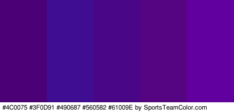 #4C0075 #3F0D91 #490687 #560582 #61009E Colors