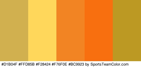 #D1B04F #FFD85B #F28424 #F76F0E #BC9923 Colors