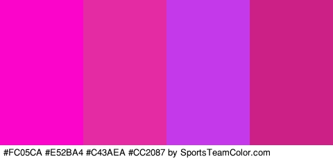 #FC05CA #E52BA4 #C43AEA #CC2087 Colors