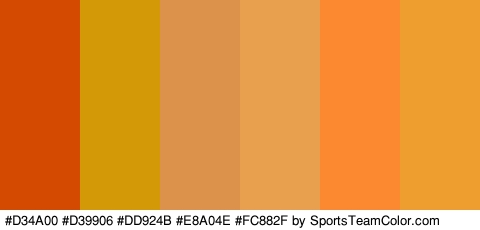 #D34A00 #D39906 #DD924B #E8A04E #FC882F #ED9E2F Colors