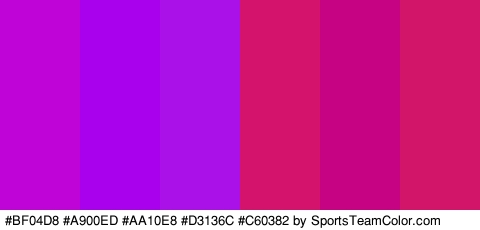 #BF04D8 #A900ED #AA10E8 #D3136C #C60382 #D3156A Colors