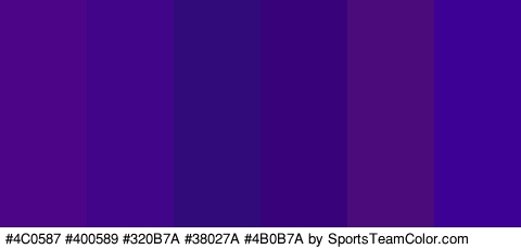 #4C0587 #400589 #320B7A #38027A #4B0B7A #3D0196 Colors