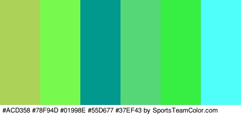 #ACD358 #78F94D #01998E #55D677 #37EF43 #4FFFF9 Colors