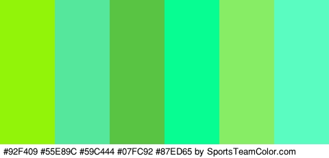 #92F409 #55E89C #59C444 #07FC92 #87ED65 #5AFCC1 Colors