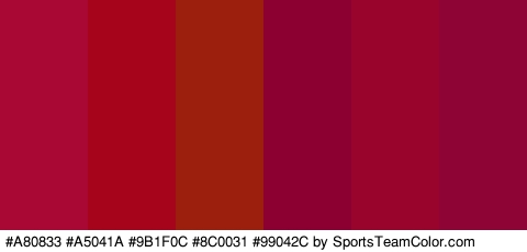 #A80833 #A5041A #9B1F0C #8C0031 #99042C #8E0535 Colors