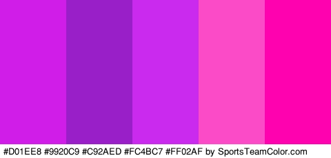 #D01EE8 #9920C9 #C92AED #FC4BC7 #FF02AF Colors