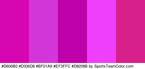 #D606B0 #D336D8 #BF01A9 #EF3FFC #D8208B Colors