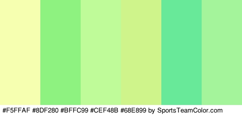 #F5FFAF #8DF280 #BFFC99 #CEF48B #68E899 #A3F49A Colors