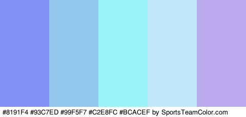 #8191F4 #93C7ED #99F5F7 #C2E8FC #BCACEF Colors